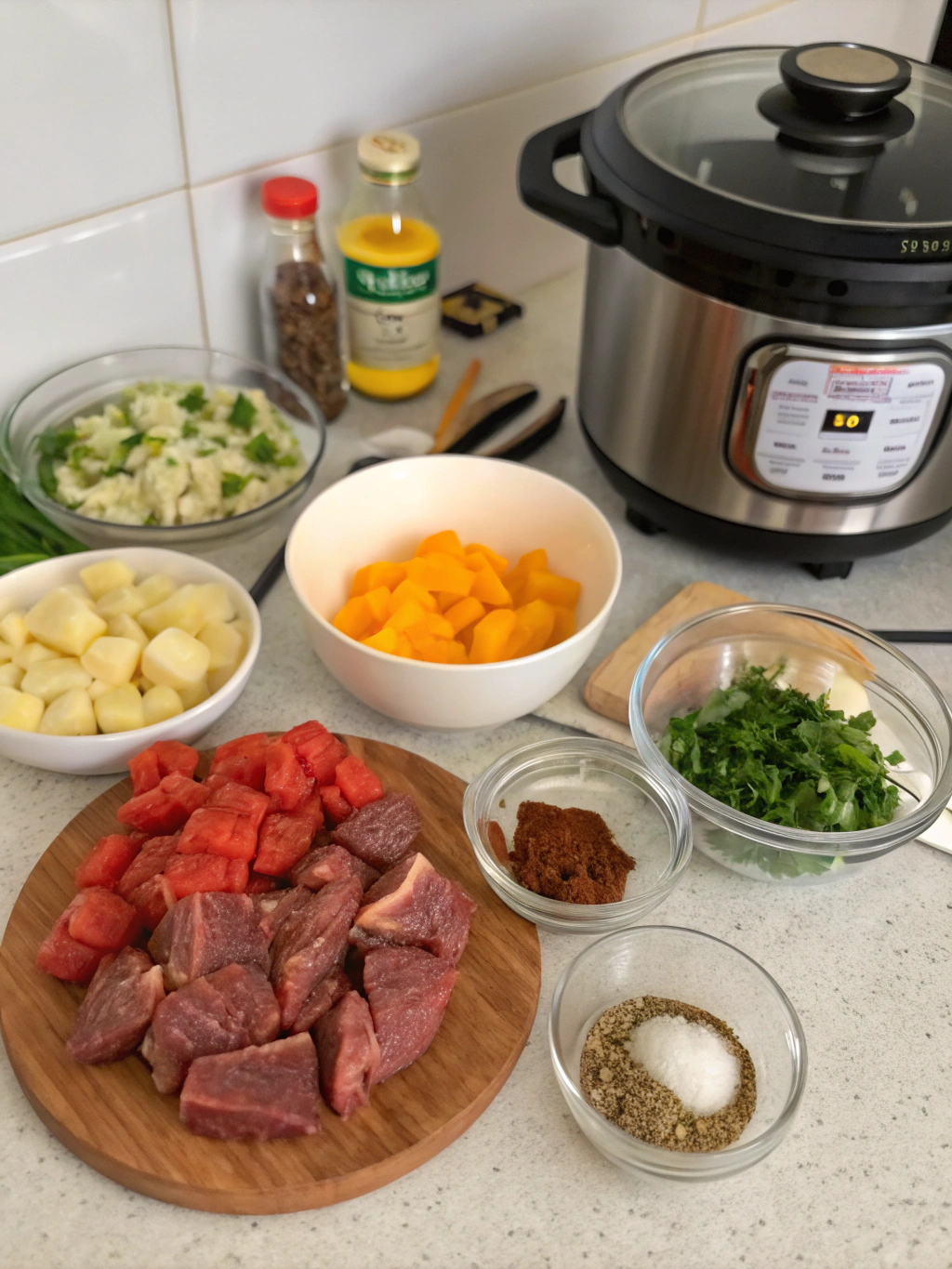 carne de panela de pressão preparing steps